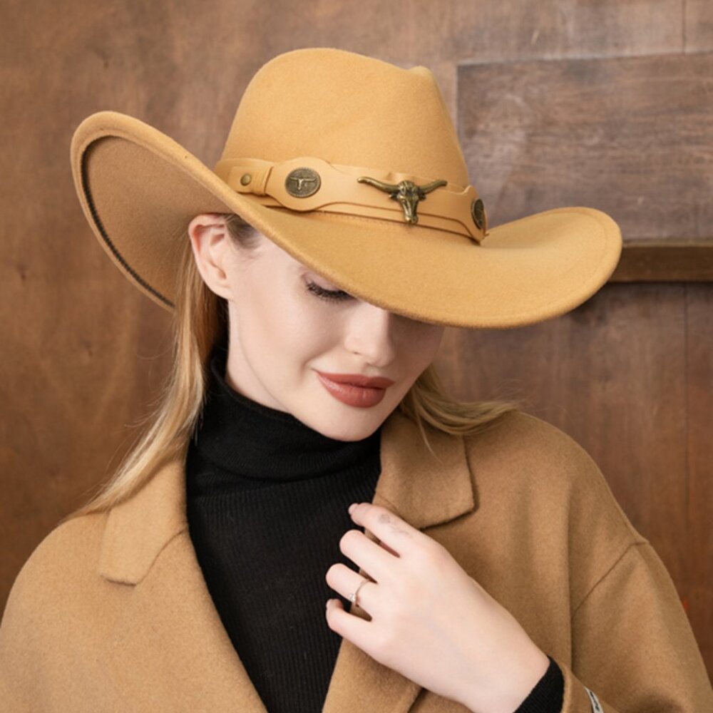 Camel Tan Cowboy Fedora Hat for Women Western Style Felt Comfy Sturdy NWT - Picture 1 of 4